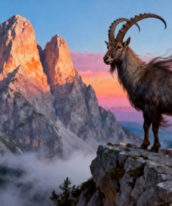 Triglav in kozorog v jutranjem svitu